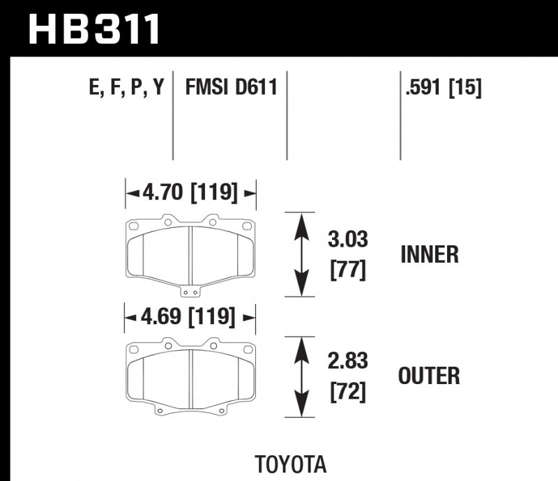 Колодки тормозные HB311E.591 HAWK Blue 9012 Toyota 16 mm