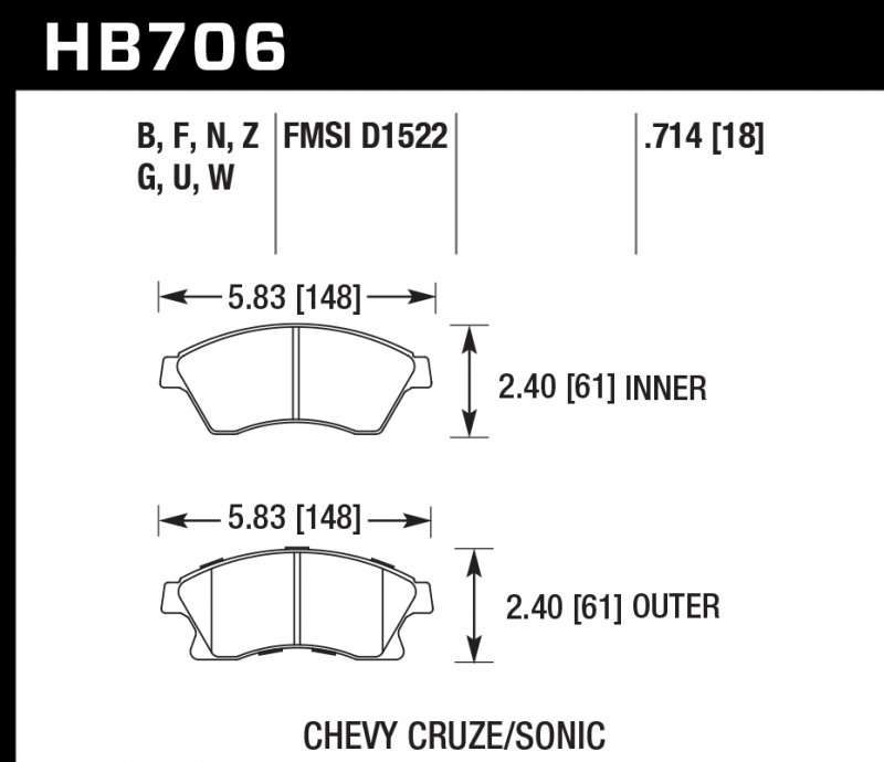 Колодки тормозные HB706F.714 HAWK HPS перед Opel Astra J / CHEVROLET Cruze