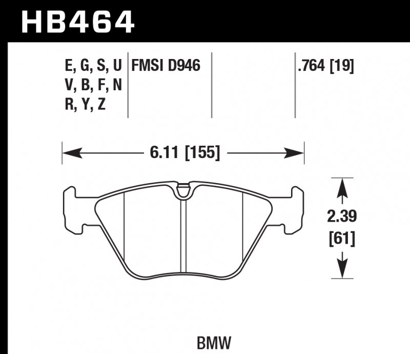 Колодки тормозные HB464U.764 HAWK DTC-70 BMW 19 mm