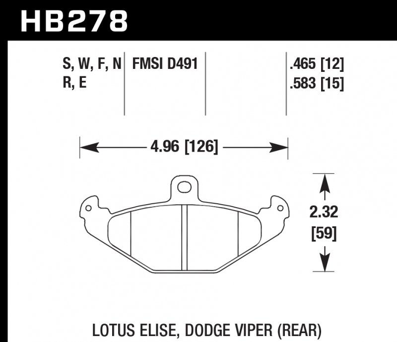 Колодки тормозные HB278W.465 HAWK DTC-30 Lotus Elise (Rear) 12 mm