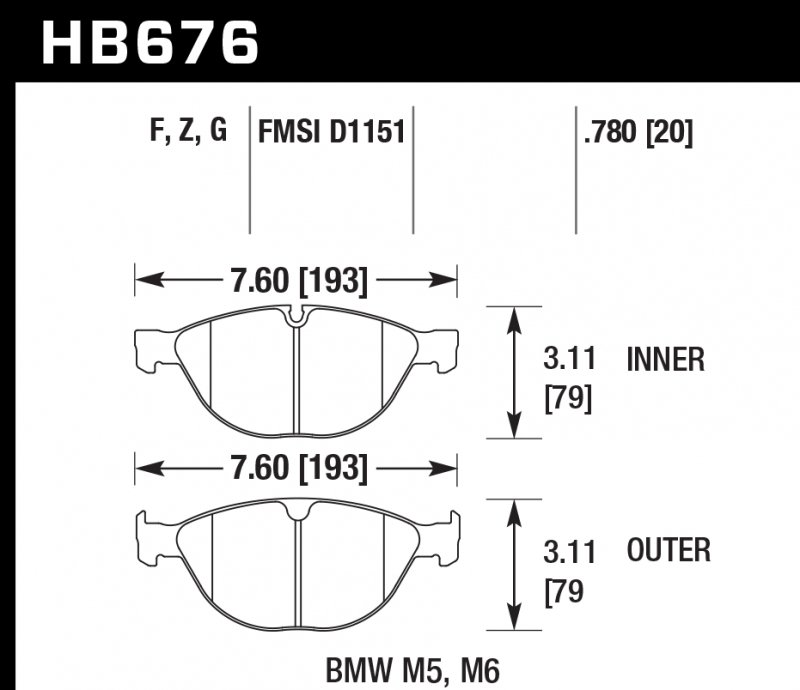 Колодки тормозные HB676G.780 HAWK DTC-60; BMW 20mm