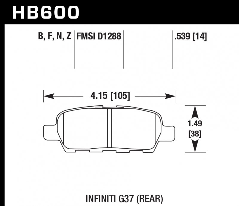 Колодки тормозные HB600F.539 HAWK HPS задние Infiniti EX, G, M, FX