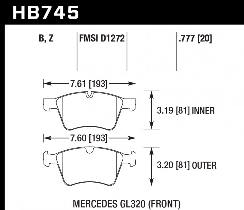 Колодки тормозные HB745Z.777 HAWK PC; 20mm перед  MB M W164; R W251; GL W164
