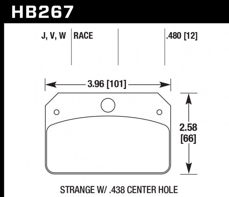 Колодки тормозные HB267V.480 HAWK DTC-50; Strange w/ 0.438 in. center hole 12mm