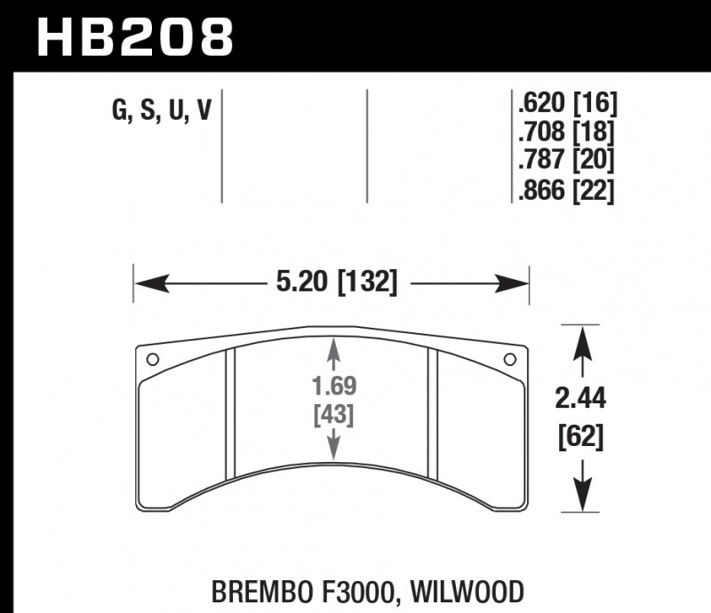 Колодки тормозные HB208G.708 HAWK DTC-60 Brembo F3000 18 mm