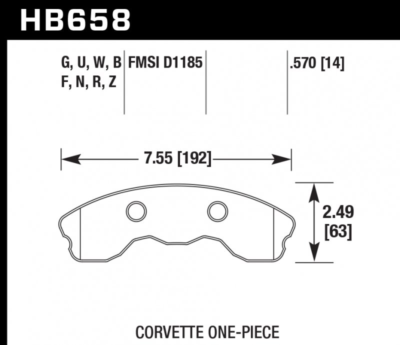 Колодки тормозные HB658U.570 HAWK DTC-70 Corvette 1-pc front 14 mm