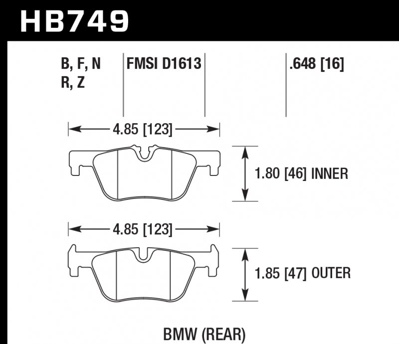 Колодки тормозные HB749Q.648 HAWK DTC-80; BMW (Rear) 17mm