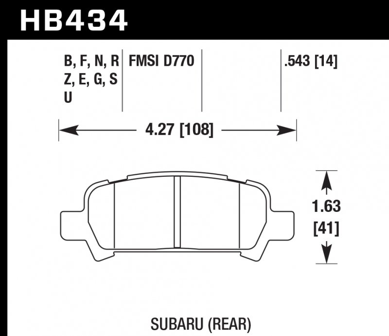 Колодки тормозные HB434N.543 HAWK HP+ задние Subaru Forester, Impreza, Legacy