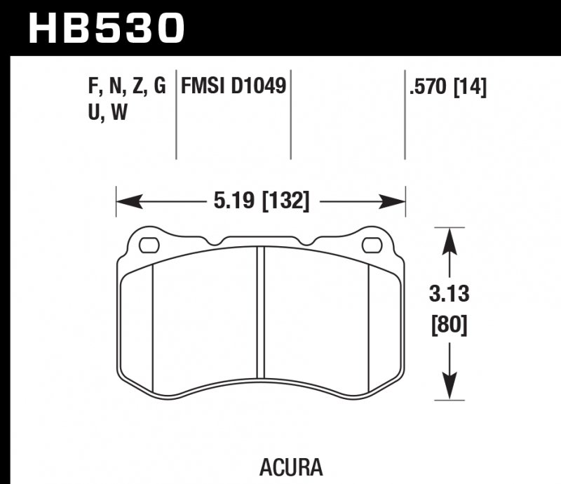 Колодки тормозные HB530G.570 HAWK DTC-60 Acura 14 mm
