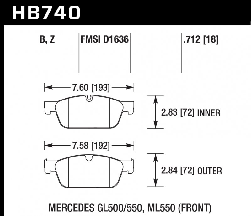Колодки тормозные HB740B.712 HAWK HPS 5.0; передн. MB GL W166 AMG Sports Package