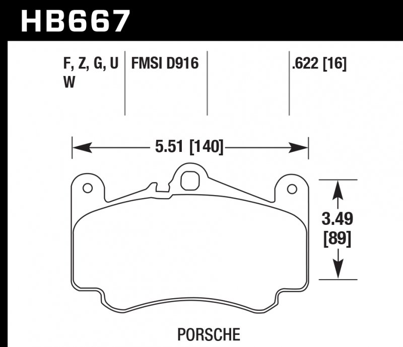 Колодки тормозные HB667Q.622 HAWK DTC-80; Porsche 16mm