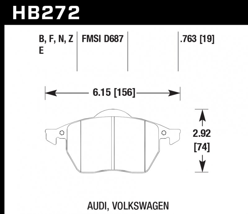 Колодки тормозные HB272F.763A HAWK HPS Audi A3, A3 Quattro, S3 & TT перед