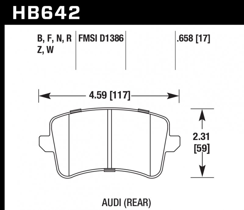 Колодки тормозные HB642W.658 HAWK DTC-30; Audi rear 17mm