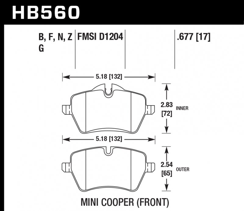 Колодки тормозные HB560F.677 HAWK HPS передние MINI COOPER S II