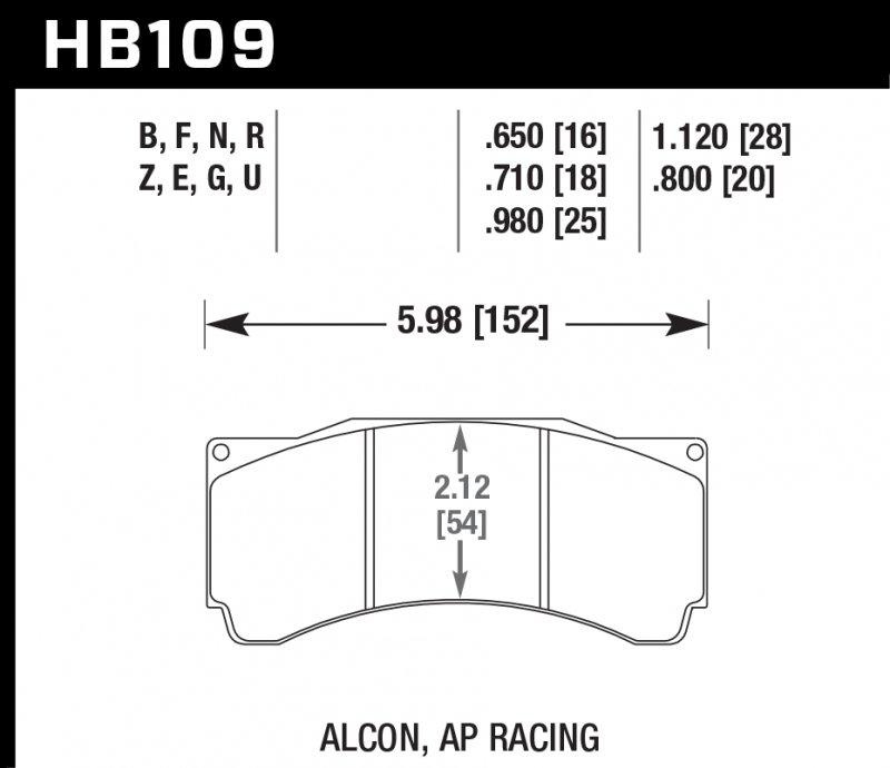 Колодки тормозные HB109Z.710 HAWK PC (БЕЗ УШКА) PROMA 6 порш; StopTech; AP RACING; HPB тип 3; 18 mm