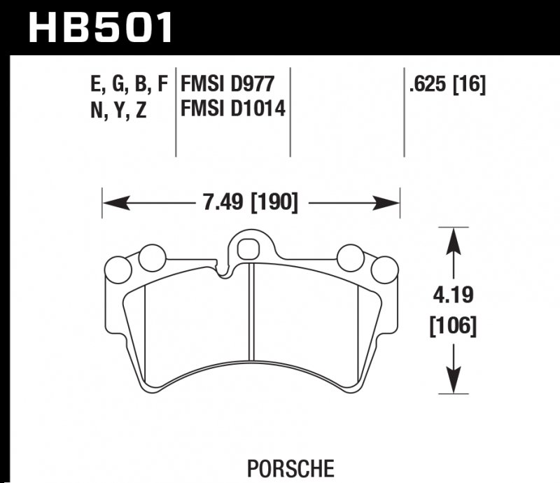 Колодки тормозные HB501E.625 HAWK Blue 9012 Porsche 16 mm
