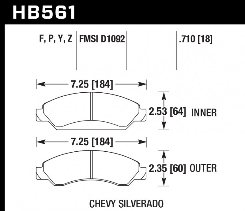 Колодки тормозные HB561P.710 HAWK SD передние CADILLAC Escalade / Chevrolet Tahoe