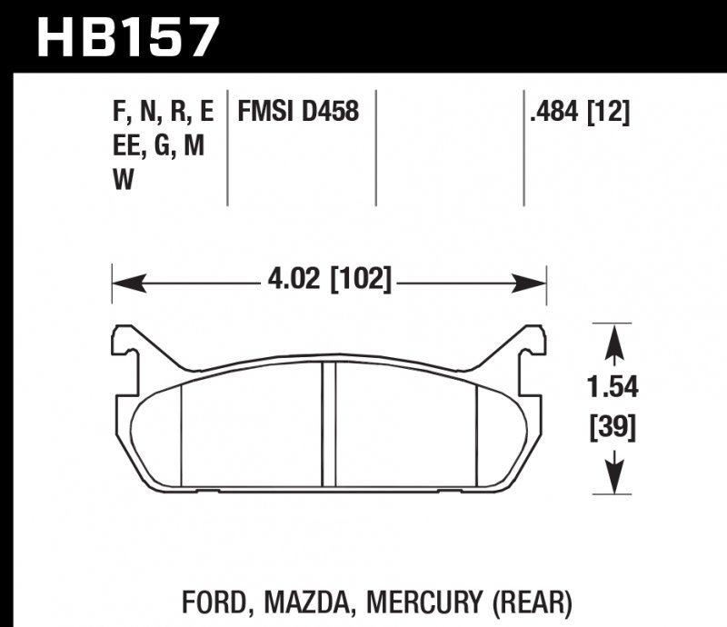 Колодки тормозные HB157M.484 HAWK Black Mazda Miata MX-5 1.6L (Rear) 12 mm