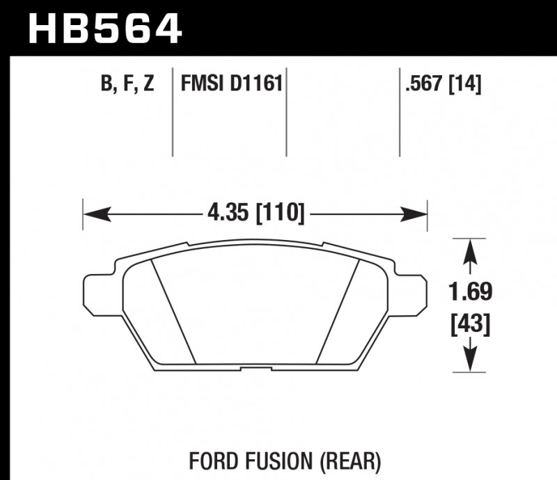 Колодки тормозные HB564B.567 HAWK Street 5.0 задние FORD Fusion 06-> / Mazda 6 08->