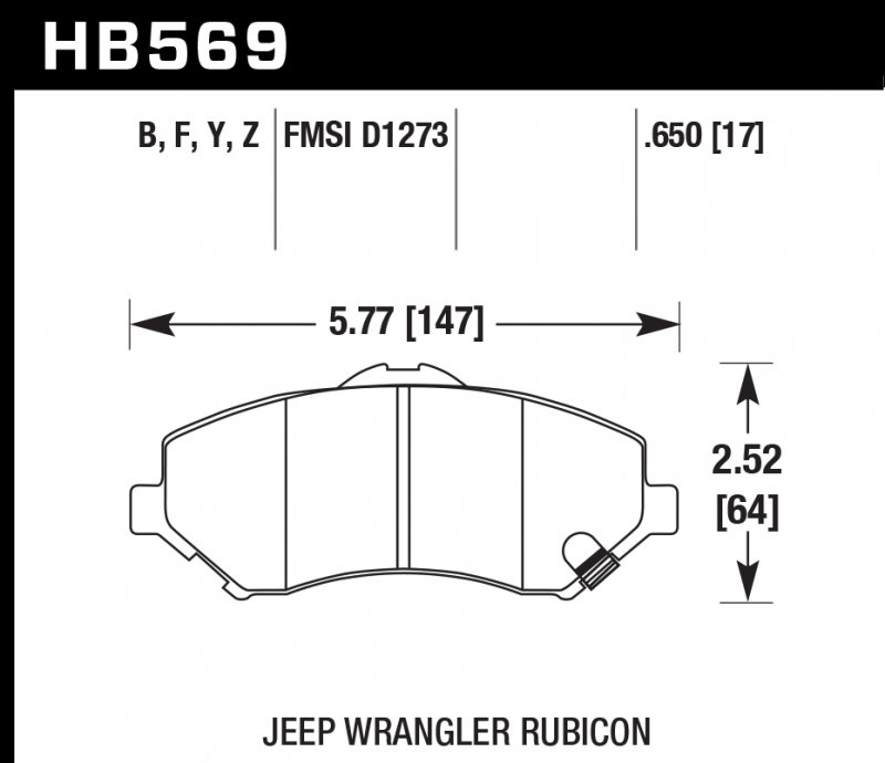 Колодки тормозные HB569F.650 HAWK HPS перед Jeep Liberty (KJ) 2008-> ; Wrangler 2007->