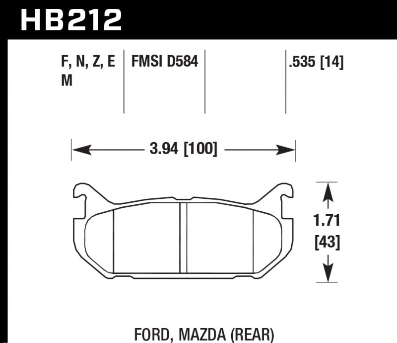 Колодки тормозные HB212M.535 HAWK Black; Ford, Mazda 14mm