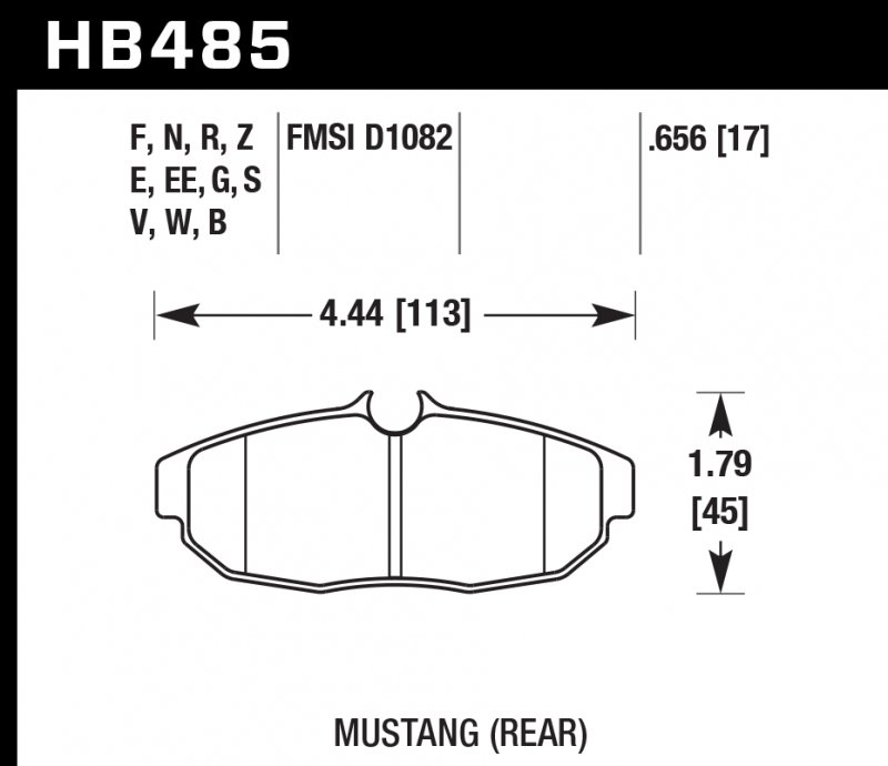 Колодки тормозные HB485V.656 HAWK DTC-50; Mustang (Rear) 17mm
