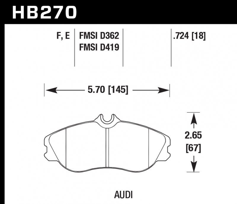 Колодки тормозные HB270E.724 HAWK Blue 9012; Audi 19mm
