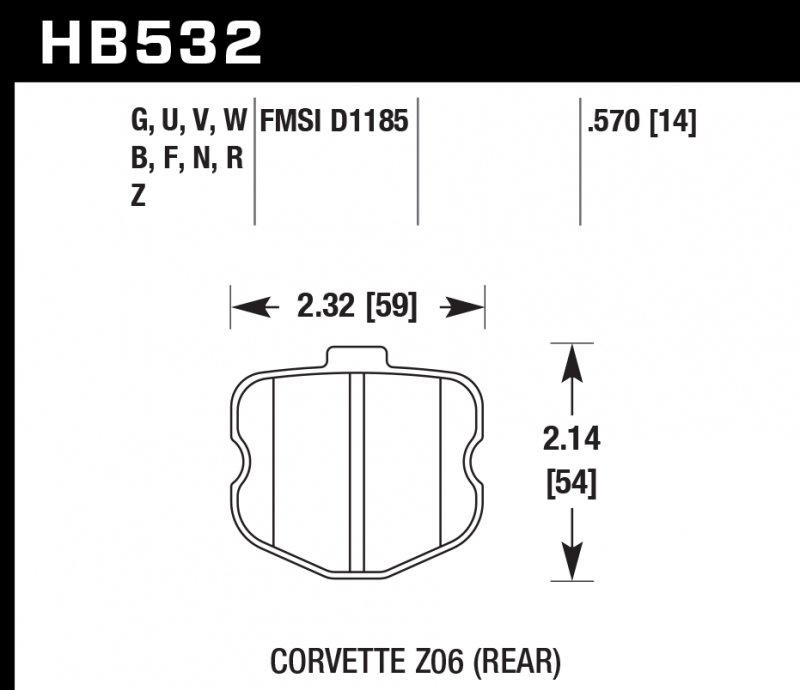 Колодки тормозные HB532W.570 HAWK DTC-30; Corvette ZO6 (Rear) 15mm