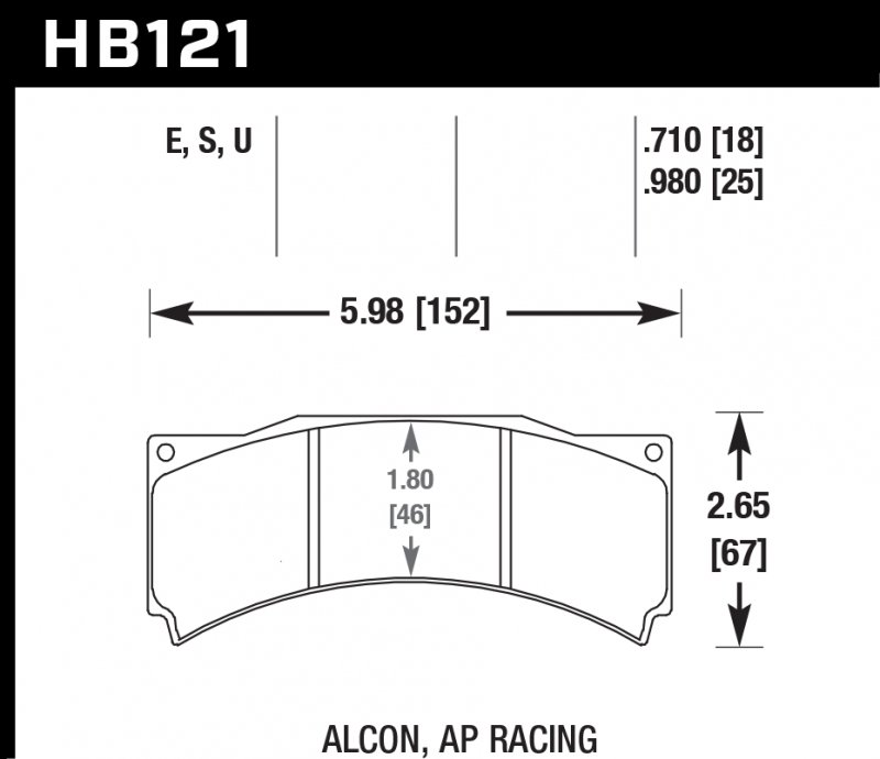 Колодки тормозные HB121S.980 HAWK HT-10 AP Racing, Alcon 25 mm