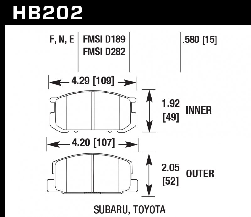 Колодки тормозные HB202E.580 HAWK Blue 9012 Toyota Corolla 15 mm