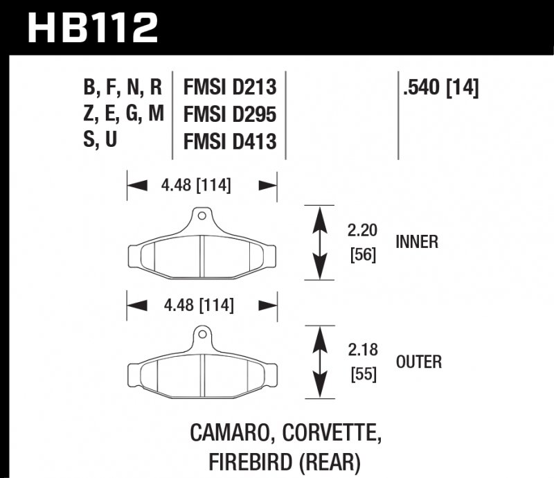 Колодки тормозные HB112S.540 HAWK HT-10 PBR GM (Rear) 14 mm
