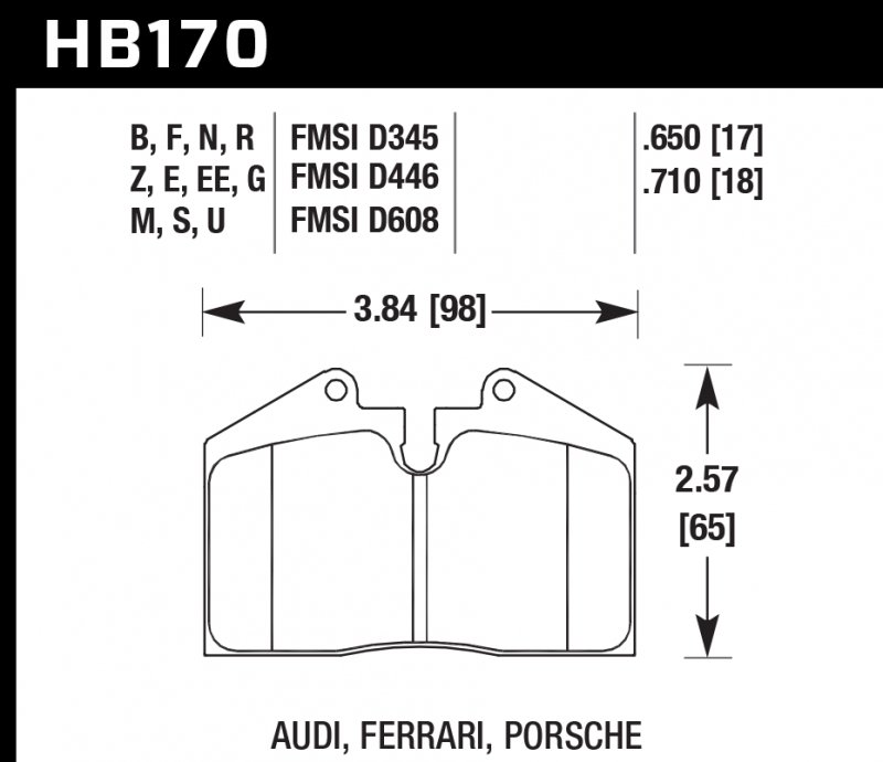 Колодки тормозные HB170S.710 HAWK HT-10  AUDI, FERRARI, PORSCHE