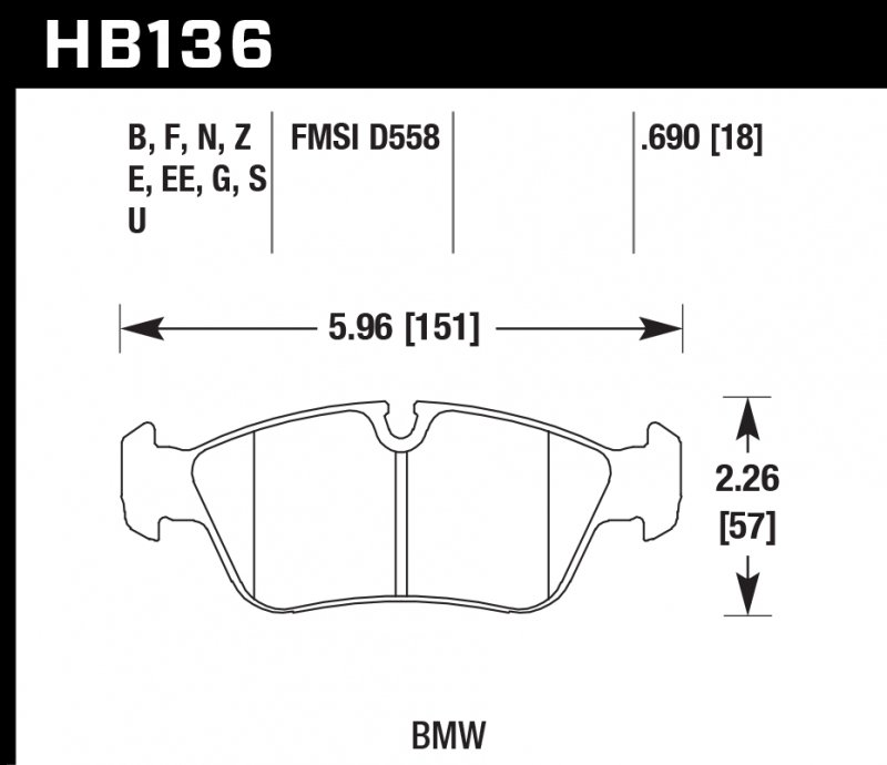 Колодки тормозные HB136N.690 HAWK HP+ передние BMW 3 (E36) / Z3