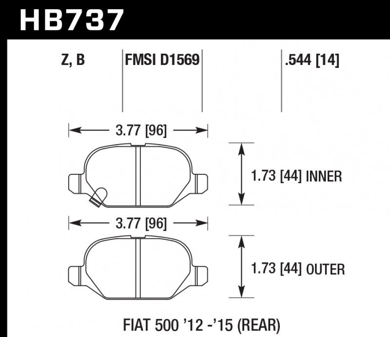 Колодки тормозные HB737Z.544 HAWK PC; 14mm