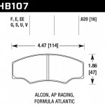 Колодки тормозные HB107F.620 HAWK HPS; 16mm ALCON H type; AP RACING; HPB тип 5; PROMA 4 порш