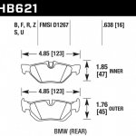 Колодки тормозные HB621S.638 HAWK HT-10 BMW (Rear) 16 mm BMW E90/E91/E92 318/320/325/330/E87 130i  R