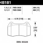 Колодки тормозные HB181Z.590 HAWK PC передние Nissan Skyline GT-R R33 / R34; Honda Integra DC5