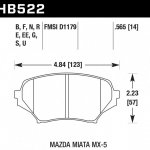 Колодки тормозные HB522EE.565 HAWK Blue 42; Mazda Miata MX-5 15mm