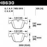 Колодки тормозные HB630W.626 HAWK DTC-30; BMW (Rear) 16mm