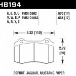 Колодки тормозные HB194S.665 HAWK HT-10 Viper, Mustang, Lotus 17 mm
