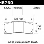 Колодки тормозные HB760F.620 HAWK HPS; 16mm  Jaguar XK (X150) тормоза Alcon; 2006-2014