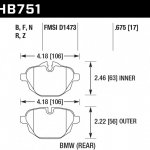 Колодки тормозные HB751N.675 HAWK HP PLUS; 17mm  BMW 5 F10; 5 F11; 5 F18; i8; X3 F25; X4 F26;