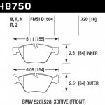 Колодки тормозные HB750N.720 HAWK HP PLUS BMW 5 F10; 5 F11; 5 F18; 18mm