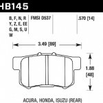 Колодки тормозные HB145S.570 HAWK HT-10 Acura/Honda (Rear) 14 mm