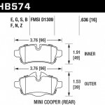 Колодки тормозные HB574N.636 HAWK HP Plus задние MINI COOPER 2 (R56) / BMW 1 (E87) 116i, 118i
