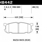 Колодки тормозные HB442S.496 HAWK HT-10 Mazda Miata (Rear) 13 mm