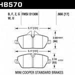 Колодки тормозные HB570N.666 HAWK HP Plus передние MINI COOPER 2 (R56) / BMW 1 (E87) 116i, 118i