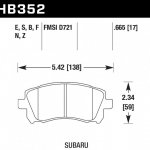 Колодки тормозные HB352F.665 HAWK HPS передние SUBARU Impreza, Legacy, Forester, Outback