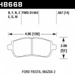 Колодки тормозные HB668W.567 HAWK DTC-30 2012 Mazda 2, Ford Fiesta front 15 mm