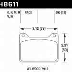 Колодки тормозные HB611U.490 HAWK DTC-70; Wilwood 7912 13mm